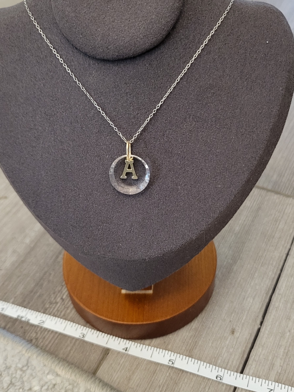 Gold Over Sterling Silver Initial 'A' Pendant Necklace with Clear Swavoski Disc